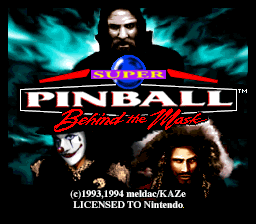 Super Pinball - Behind the Mask Title Screen